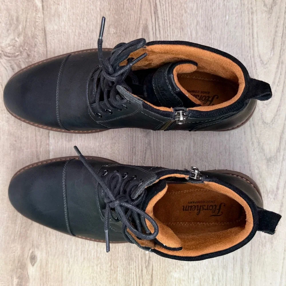 Florsheim Lodge Cap Toe  Boots Side Zip Leather Black Mens 10.5